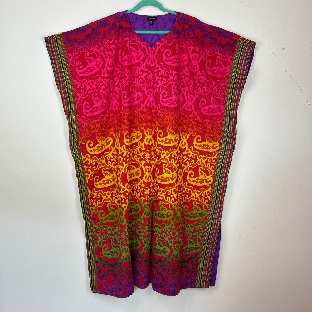 J. Peterman Women's Cotton Colorful Kaftan L/XL Boho Resortwear Cruise Beach